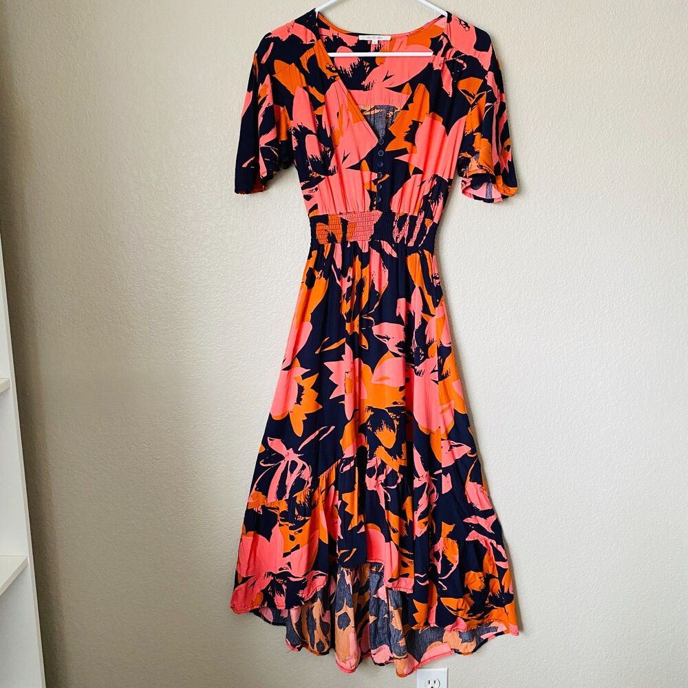 ABEL THE LABEL Abstract Floral Print Dress Romanitc Flowy Midi Size Small